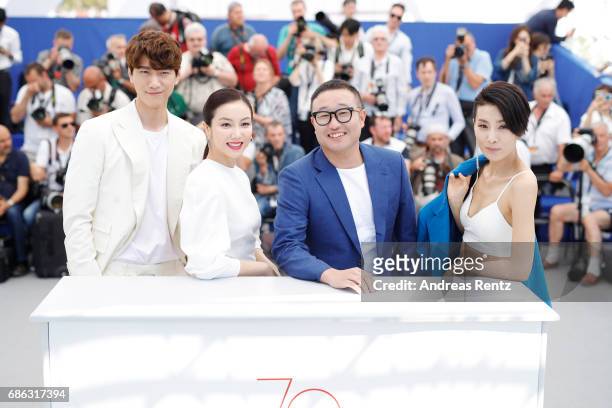 Actors Sung Joon, Kim Ok-vin, director Jung Byung-gil and actor Kim Seo Hyung attend the "The Villainess " photocall during the 70th annual Cannes...