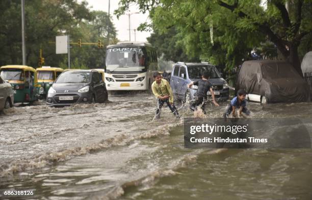 Water logging after a heavy rainfall and dust storm near Minto Road, on May 21, 2017 in New Delhi, India. Heavy rainfall lashed Delhi/NCR evening...