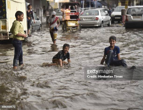 Water logging after a heavy rainfall and dust storm near Minto Road, on May 21, 2017 in New Delhi, India. Heavy rainfall lashed Delhi/NCR evening...