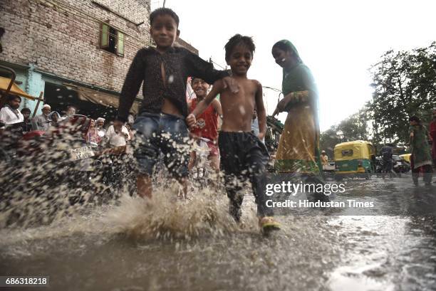 Water logging after a heavy rainfall and dust storm near near Ram Lila Ground, on May 21, 2017 in New Delhi, India. Heavy rainfall lashed Delhi/NCR...