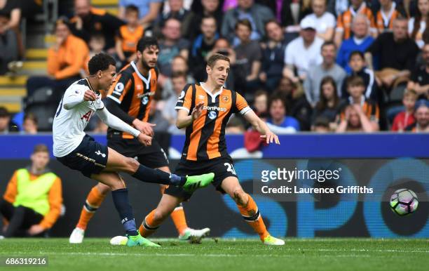 Dele Alli of Tottenham Hotspur scores his sides third goal during the Premier League match between Hull City and Tottenham Hotspur at the KC Stadium...