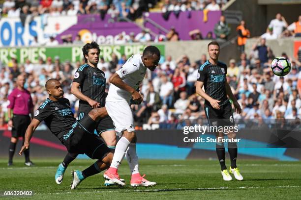 Jordan Ayew of Swansea City scores his sides first goal during the Premier League match between Swansea City and West Bromwich Albion at Liberty...