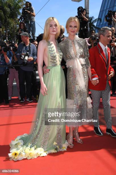 Actresses Elle Fanning and Nicole Kidman attend the "How To Talk To Girls At Parties" screening during the 70th annual Cannes Film Festival at on May...