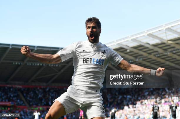 Fernando Llorente of Swansea City celebrates scoring his sides second goal during the Premier League match between Swansea City and West Bromwich...