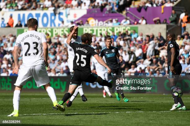 Fernando Llorente of Swansea City scores his sides second goal during the Premier League match between Swansea City and West Bromwich Albion at...