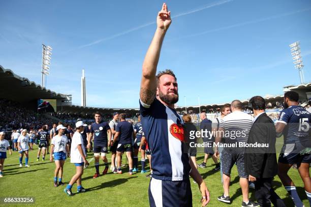 Remi Vaquin of Agen celebrate victory during the Pro D2 final match between Montauban and SU Agen on May 21, 2017 in Bordeaux, France.