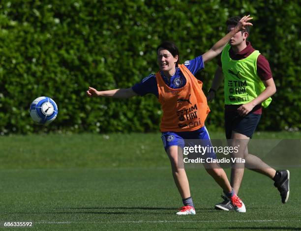 Cristiana Capotondi in action during a friendly match during the Italian Football Federation Kick Off Seminar on May 21, 2017 in Florence, Italy.