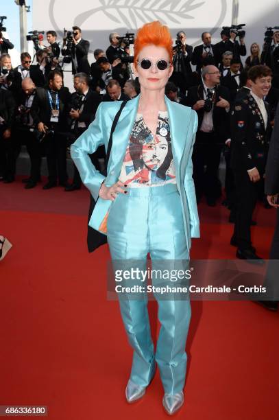 Costume designer Sandy Powell departs after the "The Meyerowitz Stories" screening during the 70th annual Cannes Film Festival at Palais des...