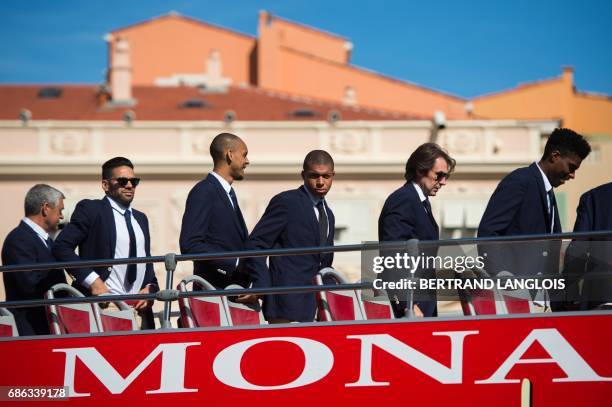 Monaco's Colombian forward Radamel Falcao , Monaco's Brazilian defender Fabinho , Monaco's French forward Kylian Mbappe and Monaco's Brazilian...