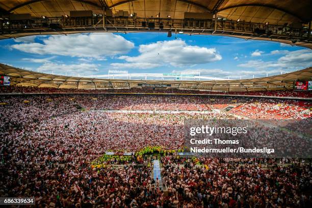 General view as Stuttgart celebrate winning the Second Bundesliga title after the Second Bundesliga match between VfB Stuttgart and FC Wuerzburger...