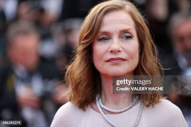 French actress Isabelle Huppert poses as she arrives on May 21, 2017 for the screening of the film 'Claire's Camera ' at the 70th edition of the...