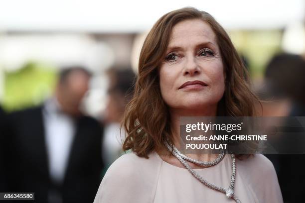 French actress Isabelle Huppert poses as she arrives on May 21, 2017 for the screening of the film 'Claire's Camera ' at the 70th edition of the...