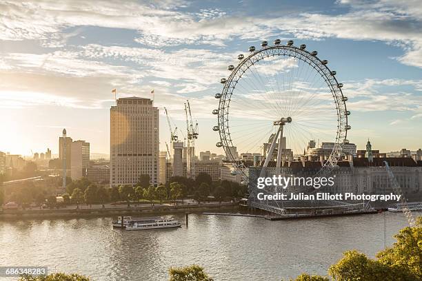 the london eye at dawn. - london eye stock pictures, royalty-free photos & images