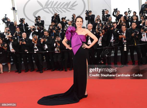 Actress Andie MacDowell attends the "The Meyerowitz Stories" screening during the 70th annual Cannes Film Festival at Palais des Festivals on May 21,...