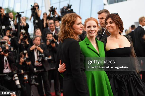 Member of the Feature Film jury Agnes Jaoui, actress and member of the Feature Film jury Jessica Chastain and member of the Feature Film jury Maren...