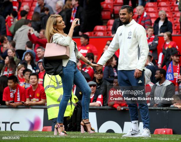 Manchester United's Sergio Romero with wife Eliana Guercio during the Premier League match at Old Trafford, Manchester.