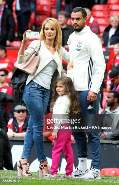Manchester United's Sergio Romero with wife Eliana Guercio during the Premier League match at Old Trafford, Manchester.