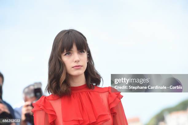 Actress Stacy Martin attends the "Redoubtable " photocall during the 70th annual Cannes Film Festival at Palais des Festivals on May 21, 2017 in...