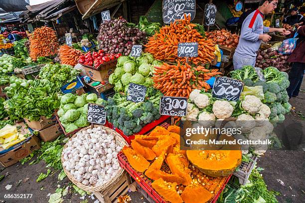 vegetables at mercado central santiago - mercado central chile stock pictures, royalty-free photos & images