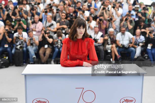 Actress Stacy Martin attends the "Redoubtable " photocall during the 70th annual Cannes Film Festival at Palais des Festivals on May 21, 2017 in...