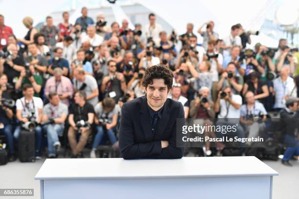 Actor Louis Garrel attends the "Redoubtable " photocall during the 70th annual Cannes Film Festival at Palais des Festivals on May 21, 2017 in...