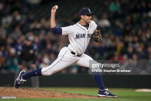 Reliever Steve Cishek of the Seattle Mariners delivers a pitch during a game against the Oakland Athletics at Safeco Field on May 16, 2017 in...
