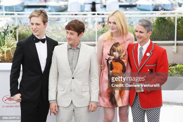 Lewis, Alex Sharp, Elle Fanning and director John Cameron Mitchell attend the "How To Talk To Girls At Parties" photocall during the 70th annual...