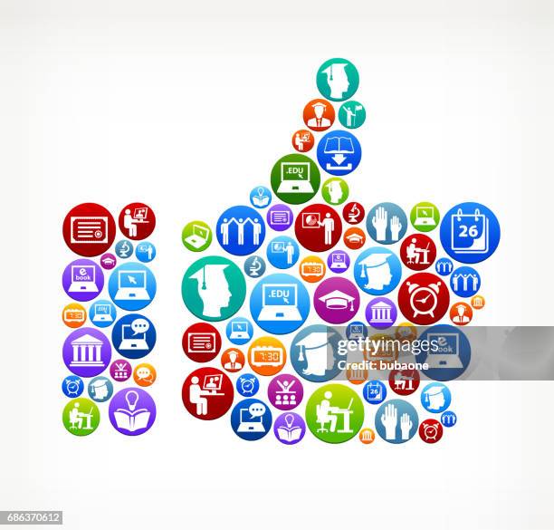 thumbs up e-learning and college education vector button pattern - homework help stock illustrations