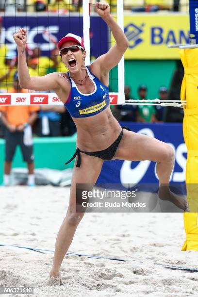 Agatha Bednarczuk of Brazil celebrates the victory after the Women's Finals match against Sarah Pavan and Melissa Humana-Paredes of Canada of Brazil...