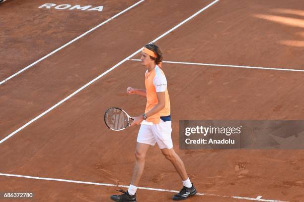 Alexander Zverev of Germany celebrates after winning the Men's Single Final match against Novak Djokovic of Serbia during day eight of The...