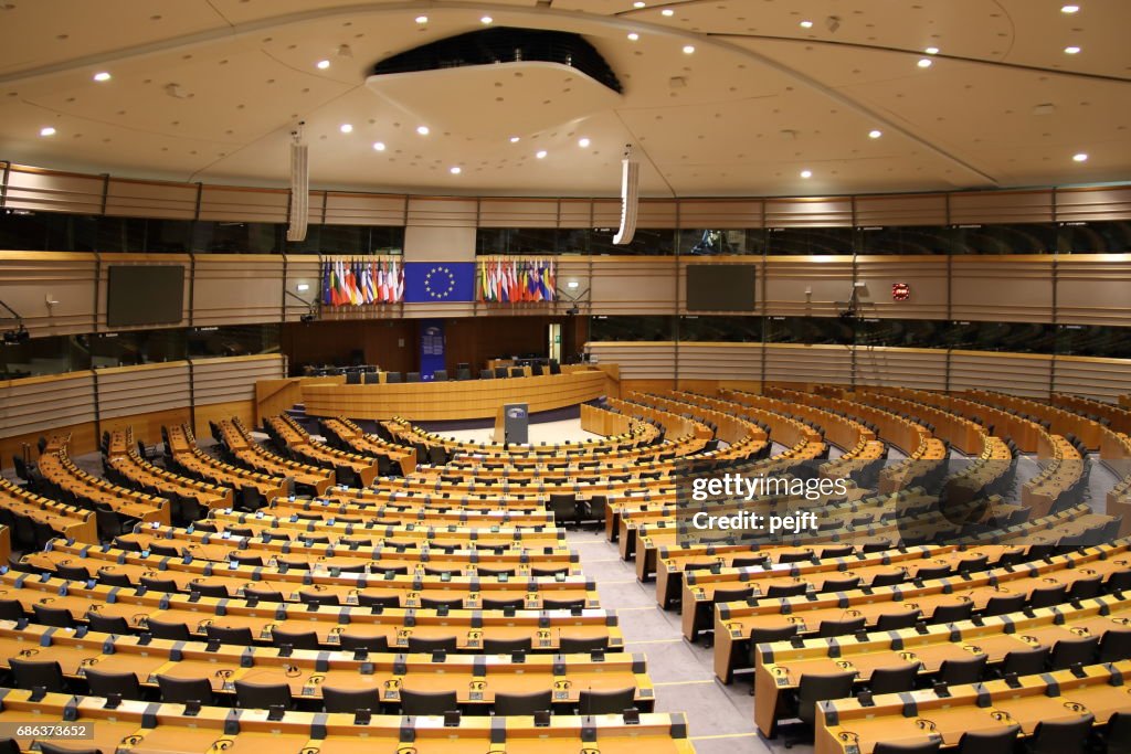 Parliamentary hemicycle at the European Union in Brussels
