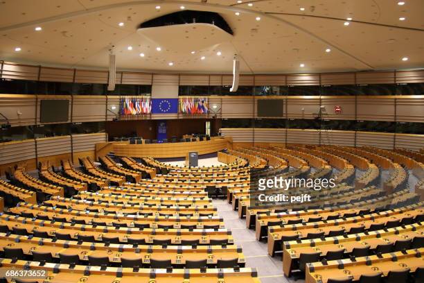parliamentary hemicycle at the european union in brussels - pejft imagens e fotografias de stock