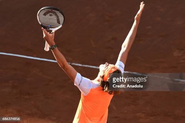 Alexander Zverev of Germany celebrates after winning the Men's Single Final match against Novak Djokovic of Serbia during day eight of The...