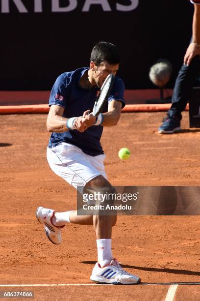 Novak Djokovic of Serbia returns the ball to Alexander Zverev of Serbia during the Men's Single Final match on day eight of The Internazionali BNL...
