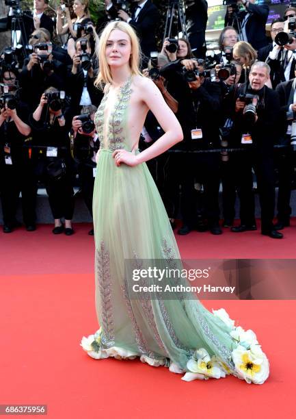 Actress Elle Fanning departs after the "How To Talk To Girls At Parties" screening during the 70th annual Cannes Film Festival at Palais des...