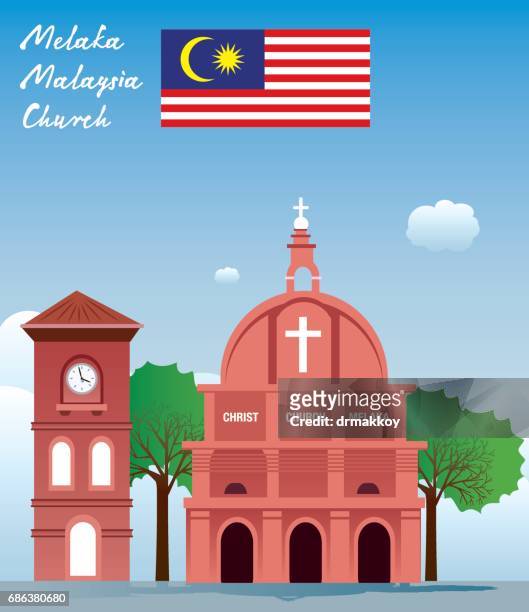 christuskirche (melaka) - malaysische kultur stock-grafiken, -clipart, -cartoons und -symbole