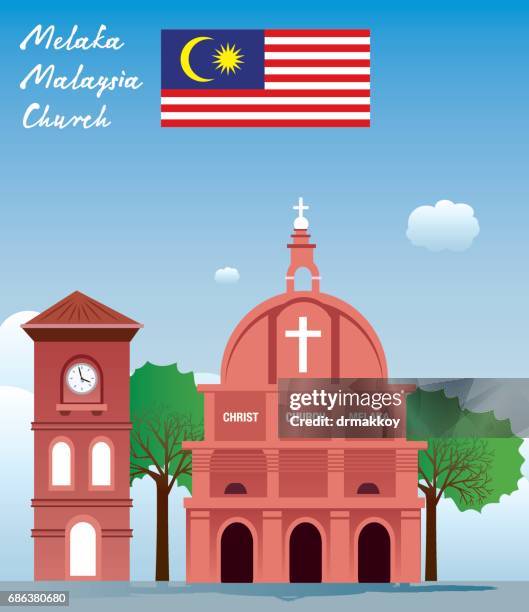 ilustrações de stock, clip art, desenhos animados e ícones de christ church (melaka) - bandeira-da-malásia