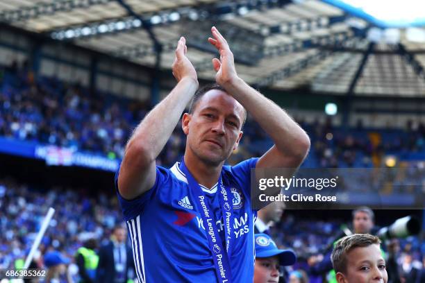 John Terry of Chelsea shows appreciation to the fans after the Premier League match between Chelsea and Sunderland at Stamford Bridge on May 21, 2017...