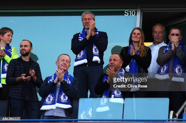 Roman Abramovich, Chelsea owner celebrates his side winning the league after the Premier League match between Chelsea and Sunderland at Stamford...