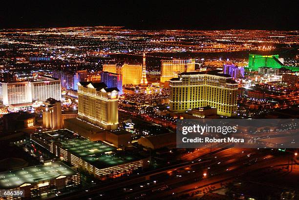 The strip on Las Vegas Boulevard is seen on May 30, 2002 in Las Vegas, Nevada.