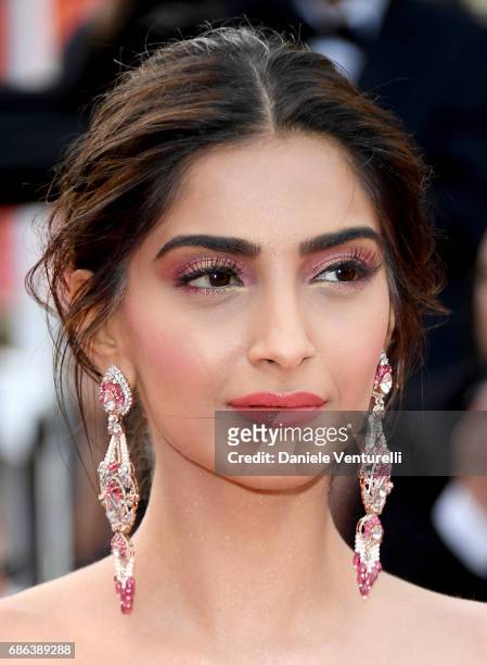 Sonam Kapoor attends the "The Meyerowitz Stories" screening during the 70th annual Cannes Film Festival at Palais des Festivals on May 21, 2017 in...