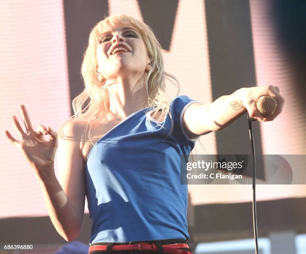 Singer Hayley Williams of Paramore performs during the 2017 KROQ Weenie Roast Y Fiesta at StubHub Center on May 20, 2017 in Carson, California.