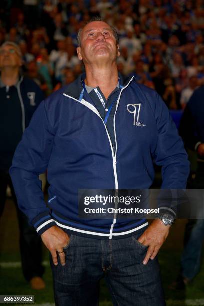 Head coach Huub Stevens of Schalke shows emotions during his passage after the 20 years of Eurofighter match between Eurofighter and Friends and Euro...