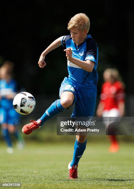 Paulina Krumbiegel of Hoffenheim II in action during the match between 1899 Hoffenheim II and FCB Muenchen II at St. Leon football ground on May 21,...