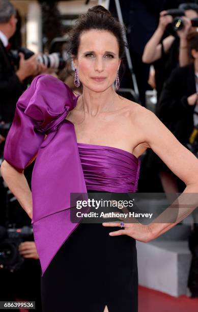 Andie MacDowell attends the "The Meyerowitz Stories" screening during the 70th annual Cannes Film Festival at Palais des Festivals on May 21, 2017 in...