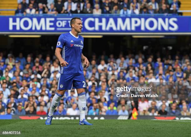 John Terry of Chelsea looks on during the Premier League match between Chelsea and Sunderland at Stamford Bridge on May 21, 2017 in London, England.