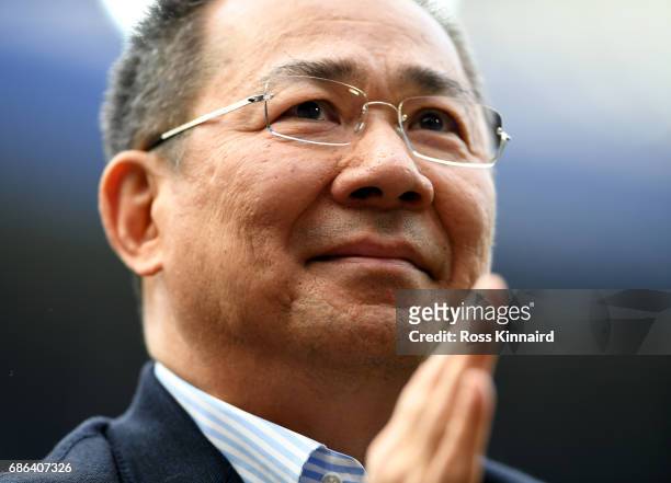 Leicester City Chairman, Vichai Srivaddhanaprabha acknowledges the fans during a lap of the pitch after the Premier League match between Leicester...