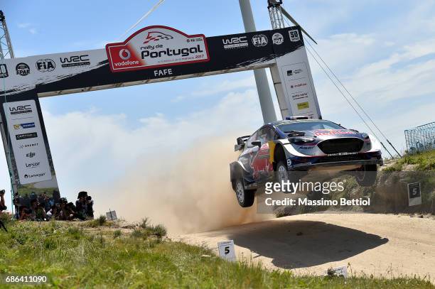 Sebastien Ogier of France and Julien Ingrassia of France compete in their M-Sport WRT Ford Fiesta WRC during Day Three of the WRC Portugal on May 21,...