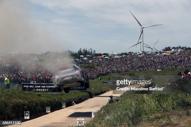 Thierry Neuville of Belgium and Nicolas Gilsoul of Belgium compete in their Hyundai Motorsport WRT Hyundai i20 WRC during Day Three of the WRC...