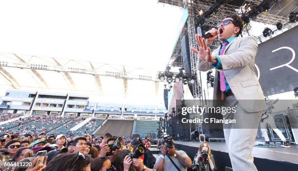 Singer Davey Havok of Dreamcar and AFI performs during the 2017 KROQ Weenie Roast Y Fiesta at StubHub Center on May 20, 2017 in Carson, California.